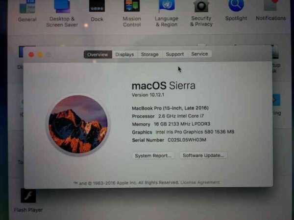 macOS Sierraのバグ?15インチMacBook Pro(Late 2016)のグラフィックスが「Intel HD Graphics 580」と表示される問題