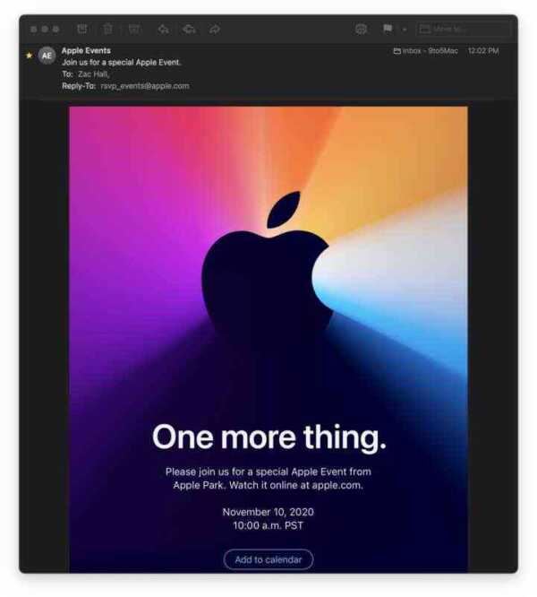Apple、11月10日（日本時間11月11日(水)午前3時）にスペシャルイベント「One more thing」を開催